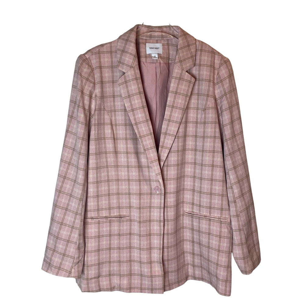 NWT Nine West Oversized Pink Plaid Blazer